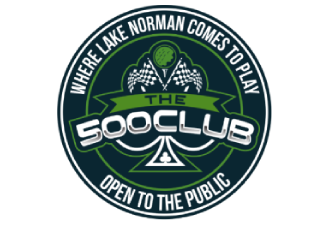 500-club-logo | Southern Charm Retreats Logo for The Soo Club featuring a golf tee, ball, and flag graphics with the slogans'Where Lake Norman comes to play' and 'Open to the public' in a green circular badge.